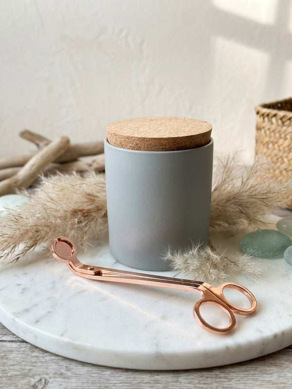 Coastal Cottage hand-poured candle in a matte grey vessel with cork lid