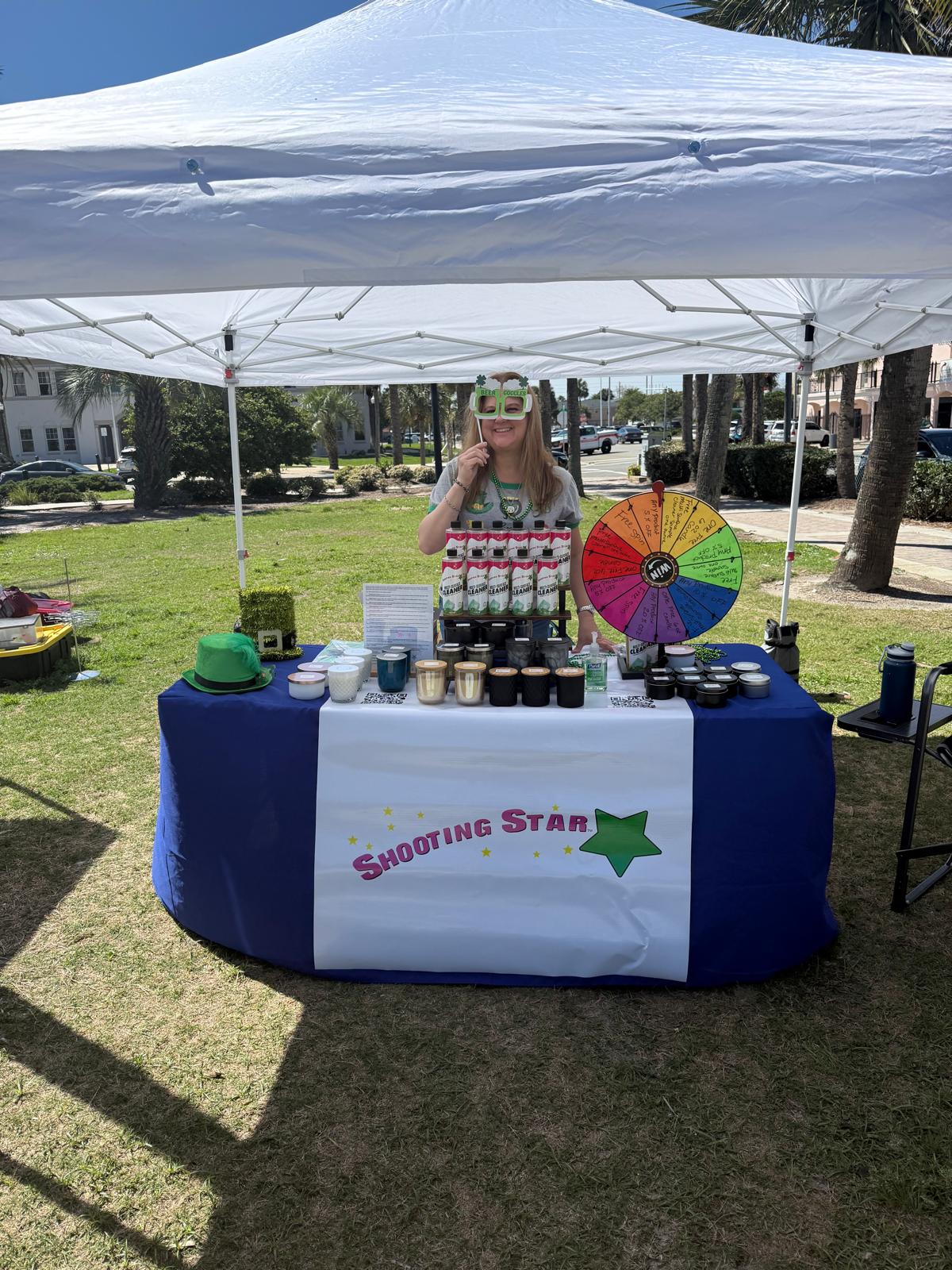 Shooting Star Products vendor booth at the Jax Beach Market in Jacksonville Beach, Florida